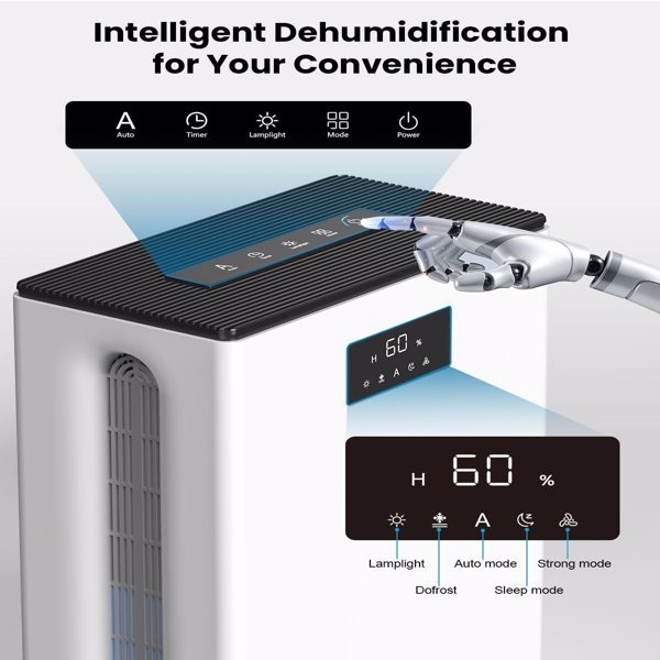 Home Dehumidifier, 101 Ounce Water Tank, With Automatic Shutdown Function, 2 Working Modes, 7 LED Light Colors