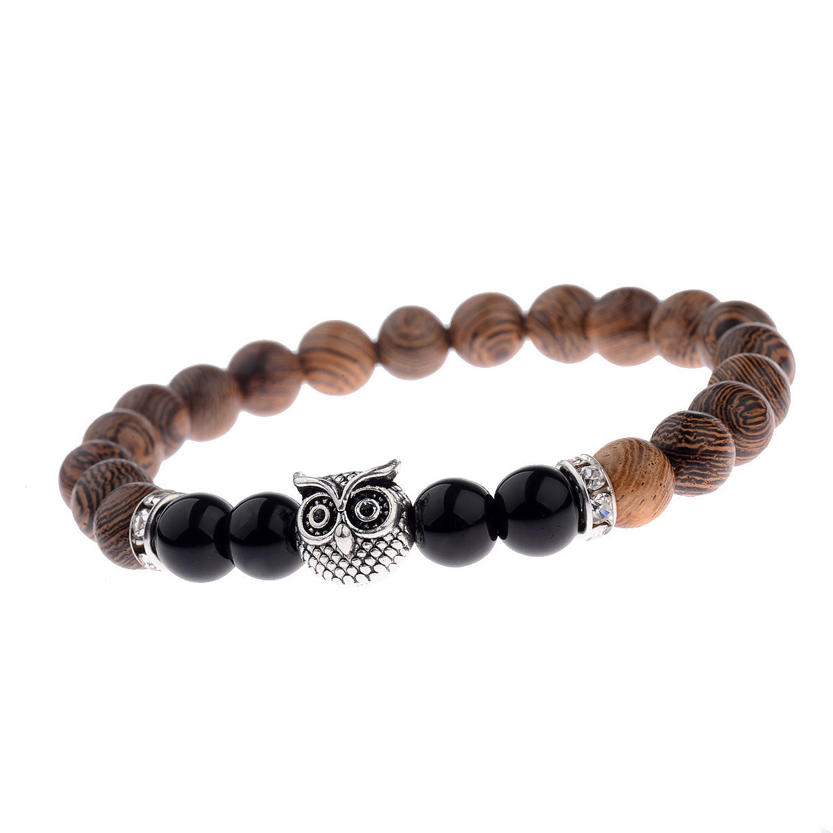 Owl frosted stone lifeline wood grain bracelet