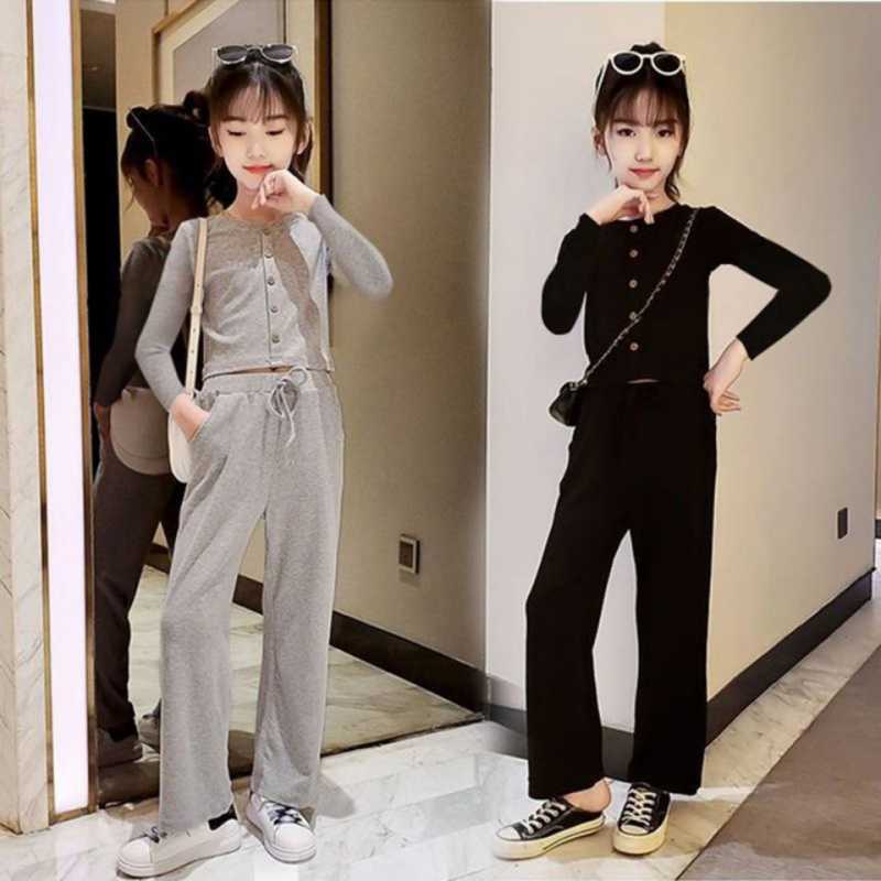 Two-piece Long-sleeved Wide-leg Pants for Girls