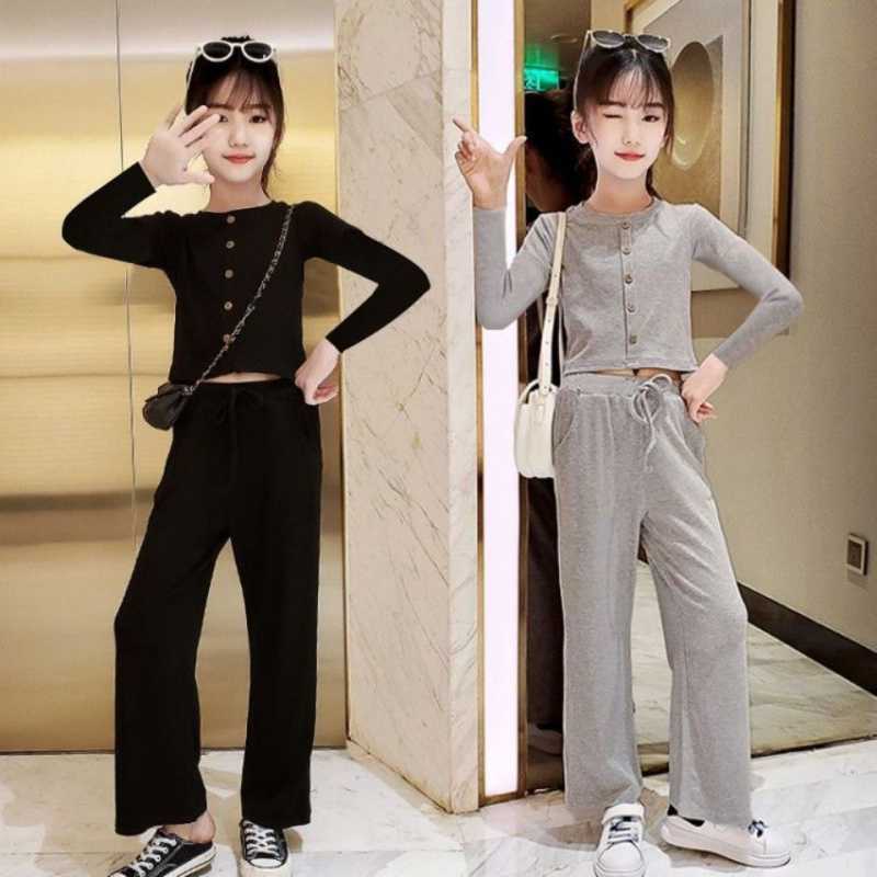 Two-piece Long-sleeved Wide-leg Pants for Girls