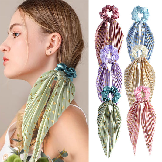 Cute Silk Ponytail Hair Loop Hair Band Hair Accessories Floral Headrope Retro Elastic Printed Hair Rope Women Girl