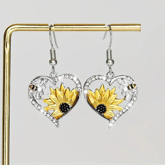 Cute Lady Animal Bee Sunflower Heart Earrings