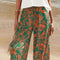 Women's Solid V-Neck Short Sleeve Top And Botanical Print Pants