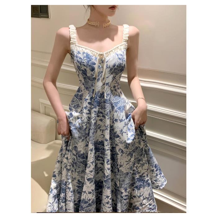 Fashion Retro Women Floral Strap Dress