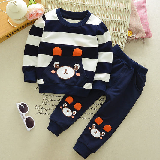 Children's Clothing Suit Boys And Girls Cartoon Bear Striped Sweater