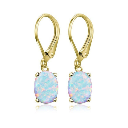 Four-claw Oval Opal Earrings European And American Ornament