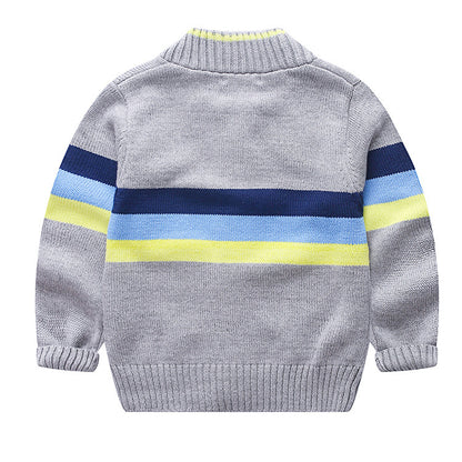 Round Neck Striped Color-block Zipper Sweater