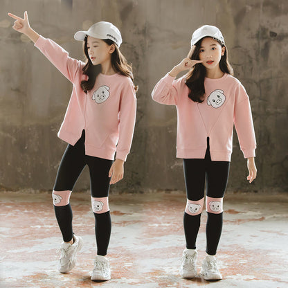 Girls' Casual Two-piece Long-sleeved Sweater Suit